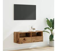 vidaXL 2 Door 2 Shelf Old Wood Wide Wall Mounted TV Unit - Size: 152.5 x 64 x 35cm - Brown - Wilko