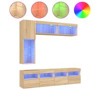 vidaXL TV Wall Cabinet Set 7 Piece with LED Lights Floating TV Unit Sonoma Oak