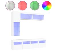 vidaXL TV Wall Cabinet Set 7 Piece with LED Lights Floating TV Unit White
