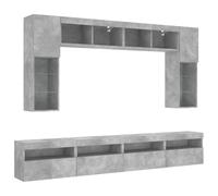vidaXL TV Wall Cabinet Set 8 Piece with LED Lights, Floating TV Unit for Living Room Office, Wall Mounted Cabinet TV Cabinet, Concrete Grey