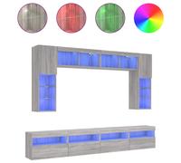 vidaXL TV Wall Cabinet Set 8 Piece with LED Lights TV Wall Unit Grey Sonoma