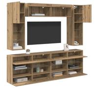 vidaXL TV Wall Cabinet Set with LED 6 pcs Artisan Oak Engineered Wood, Modern Living Room, Rectangular Wall-Mounting TV Cabinet, Ample Storage Solutions, RGB LED Lighting, Customizable Design