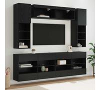 vidaXL TV Wall Cabinet Set with LED 6 pcs Black Oak Engineered Wood