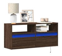 vidaXL TV Wall Cabinet with LED Lights Brown Oak 100x31x45 cm