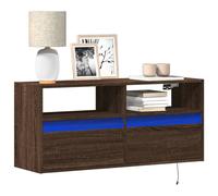 vidaXL TV Wall Cabinet with LED Lights Brown Oak 100x31x45 cm