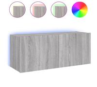 vidaXL TV Wall Cabinet with LED Lights Floating TV Unit TV Cabinet Grey Sonoma