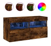 vidaXL TV Wall Cabinet with LED Lights Floating TV Unit TV Cabinet Smoked Oak