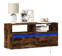 TV Wall Cabinet with LED Lights Smoked Oak 100x31x45 cm