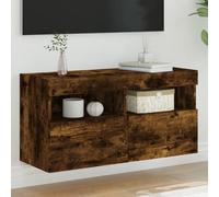 vidaXL TV Wall Cabinet with LED Lights Smoked Oak 80x30x40 cm
