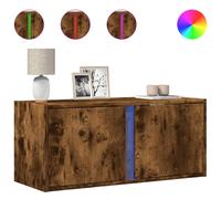 vidaXL TV Wall Cabinet with LED Lights TV Unit Wall Mounted Cabinet Smoked Oak