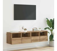vidaXL 2 Door 2 Shelf Artisan Oak Wall Mounted TV Unit Set of 2 - Size: 112.5 x 35.5 x 35.5cm - Brown - Wilko