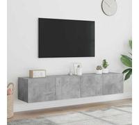 Vidaxl Tv Wall Cabinets With Led Lights 2 Pcs Concrete Grey 80X35X31 Cm