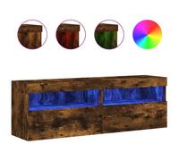 vidaXL TV Wall Cabinets with LED Lights Floating TV Unit 2 pcs Smoked Oak