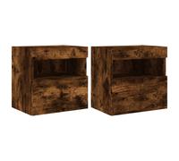 vidaXL TV Wall Cabinets with LED Lights Floating TV Unit 2 pcs Smoked Oak