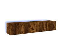 vidaXL TV Wall Cabinets with LED Lights Floating TV Unit 2 pcs Smoked Oak