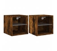 vidaXL TV Wall Cabinets with LED Lights Floating TV Unit 2 pcs Smoked Oak