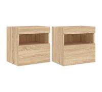 vidaXL TV Wall Cabinets with LED Lights Floating TV Unit 2 pcs Sonoma Oak