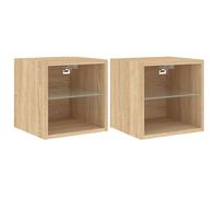 vidaXL TV Wall Cabinets with LED Lights Floating TV Unit 2 pcs Sonoma Oak