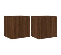 vidaXL TV Wall Cabinets with LED Lights Wall Mounted TV Units 2 pcs Brown Oak