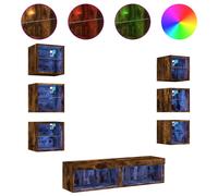 vidaXL TV Wall Units 8 Piece TV Cabinet with LED Smoked Oak Engineered Wood