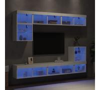 vidaXL TV Wall Units 8 Piece with LED Floating TV Unit White Engineered Wood