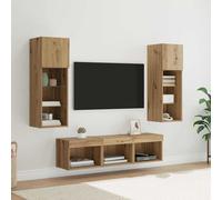 vidaXL TV Wall Units 5 pcs Black Oak Engineered Wood - Brown, Brown