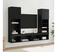 vidaXL TV Wall Units with LED 5 pcs Black Oak Engineered Wood, Black