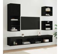 vidaXL TV Wall Units with LED Wall-mounted 5 pcs Black Oak Engineered Wood, Modern Living Room, Rectangular TV Units, Wall-Mounted Cabinets, Stylish Storage Solutions, Minimalist Furniture
