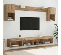 vidaXL TV Wall Units with LED 6 pcs Artisan Oak Engineered Wood - Brown, Brown