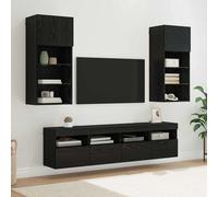 vidaXL TV Wall Units with LED 5 pcs Black Oak Engineered Wood, Black