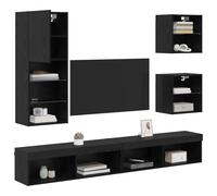 vidaXL TV Wall Units with LED Wall-mounted 5 pcs Black Oak Engineered Wood, Modern Living Room, Rectangular TV Units, Wall-Mounted Cabinets, Stylish Storage Solutions, Minimalist Furniture