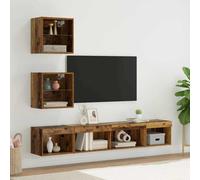 vidaXL TV Wall Units with LED 5 pcs Old wood Engineered Wood - Brown, Brown