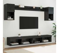 vidaXL TV Wall Units with LED Wall-mounted 6 pcs Black Oak Engineered Wood, Living Room, Rectangular Storage, Modern Design, Durable Materials, Wall-Mounting Solutions for Small Spaces