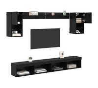 vidaXL TV Wall Units with LED with LED 6 pcs Black Oak Engineered Wood, Modern Living Room Rectangular Wall-Mounted Cabinet, Durable Entertainment Center, Space Saving Unit, Organized Storage