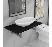 vidaXL Two Piece Bathroom Furniture Set Ceramic Black, Black