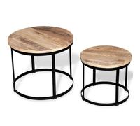 vidaXL Two Piece Coffee Side Couch Table Set Rough Mango Wood Round 40 cm/50 cm