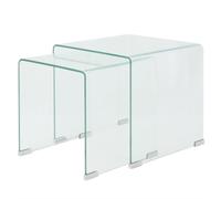 vidaXL Two Piece Nesting Table Set Side Coffee End Table Tempered Glass Clear