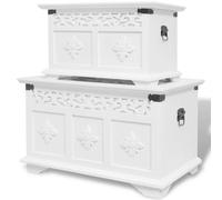 vidaXL Two Piece Storage Chest Box Cabinet Bench Table Set Home Furniture White