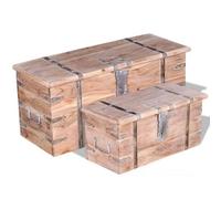 vidaXL Two Piece Storage Chest Set Wooden Trunk Coffee Side Table Acacia Wood