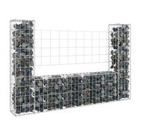 vidaXL U-shape Gabion Basket with 2 Posts Iron Outdoor Patio Wire Wall Fence