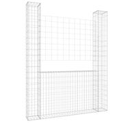 vidaXL U-shape Gabion Basket with 2 Posts Iron Basket Wall Fence Panel Barrier