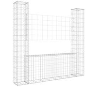 vidaXL U-shape Gabion Basket with 2 Posts Iron 140x20x150 cm