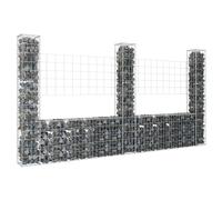 vidaXL U-shape Gabion Basket with 3 Posts Iron 260x20x150 cm, Silver