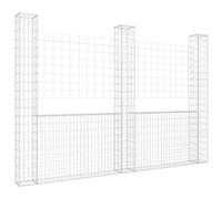 vidaXL U-shape Gabion Basket with 3 Posts Iron Basket Wall Fence Panel Barrier