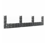 vidaXL U-shape Gabion Basket with 4 Posts Iron 380x20x100 cm