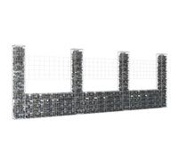 vidaXL U-shape Gabion Basket with 4 Posts Iron Garden Wire Fence Gabion Wall