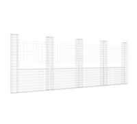 vidaXL U-shape Gabion Basket with 5 Posts Iron Basket Wall Fence Panel Barrier