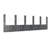 vidaXL U-shape Gabion Basket with 6 Posts Iron Basket Wall Fence Panel Barrier