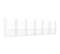 vidaXL U-Shape Gabion Basket with 7 Posts Hardware Outdoor Patio Terrace Backyard Basket Wall Wire Fence Panel Barrier Fencing Iron