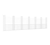 vidaXL U-shape Gabion Basket with 7 Posts Iron Basket Wall Fence Panel Barrier